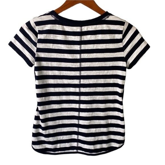 Talbots T By Talbots Stripe Short Sleeve Top Tee Crew Neck Trim Navy White - Picture 4 of 12